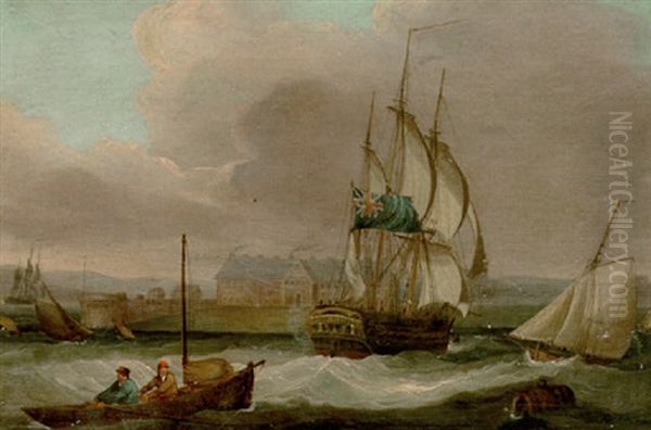 Shipping Off A Headland Oil Painting by Thomas Luny