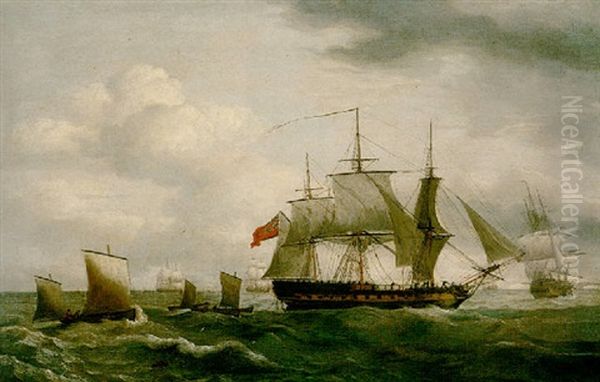 Frigates Off The North Foreland Oil Painting by Thomas Luny