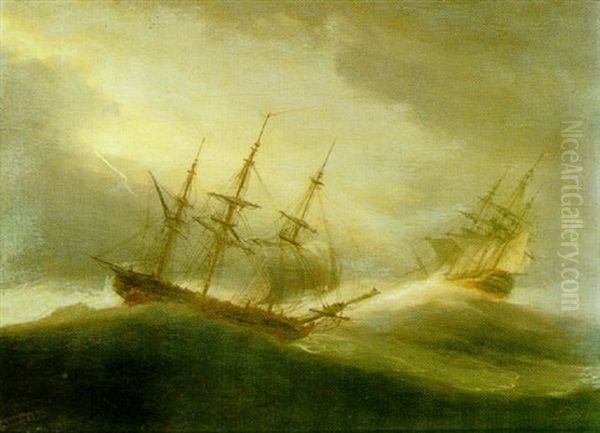 Vessels In A Squall Oil Painting by Thomas Luny