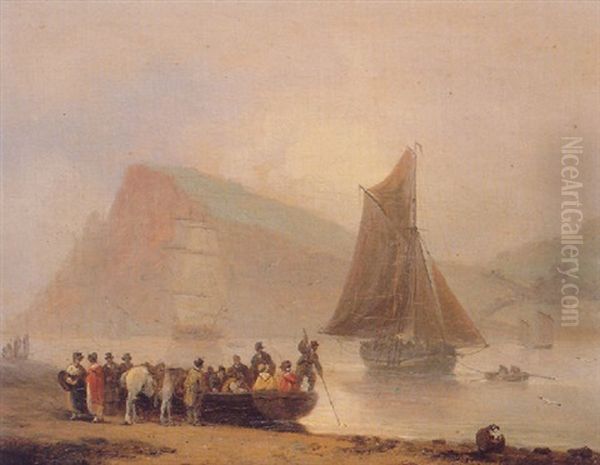 Boarding The Ferry, Teignmouth Oil Painting by Thomas Luny