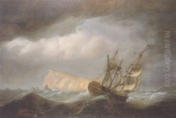 Warship In Distress Off A Perilous Shore Oil Painting by Thomas Luny