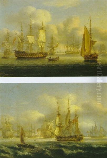 British Men-of-war Off Spithead, Portsmouth Oil Painting by Thomas Luny