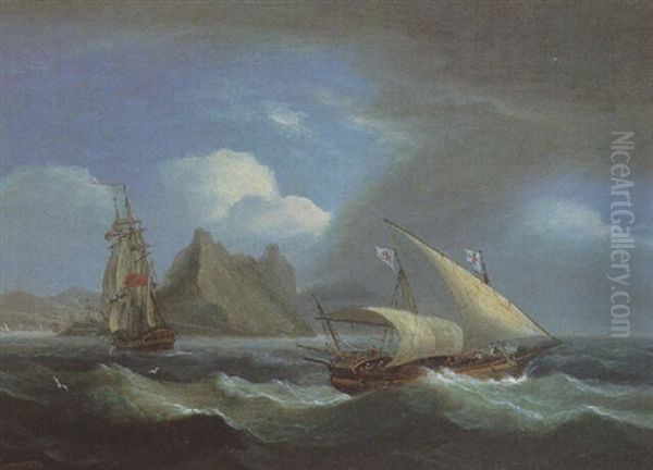 A Man-o'war And A Maltese Falucca (?) Off Gibralter Oil Painting by Thomas Luny