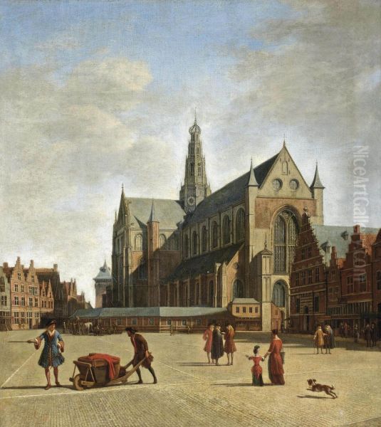 Haarlem, Looking South-east With Saint Bavo's Church Oil Painting by Gerrit Adriaensz Berckheyde