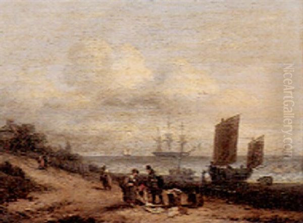 Catch On The Sea Shore Oil Painting by Thomas Luny