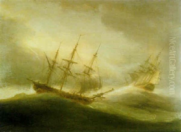 Vessels In A Squall Oil Painting by Thomas Luny