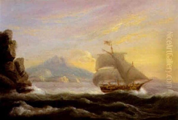 An Italian Polacca Off North Africa Oil Painting by Thomas Luny