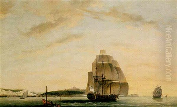 Three Masted Ship And Other Shipping Off Dover Oil Painting by Thomas Luny