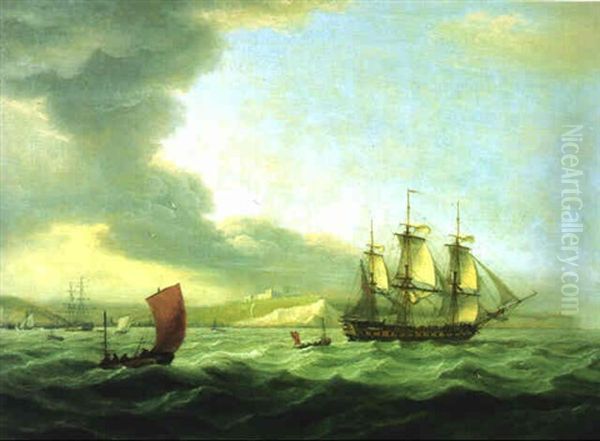 An East Indiaman And Other Shipping Off Dover Oil Painting by Thomas Luny