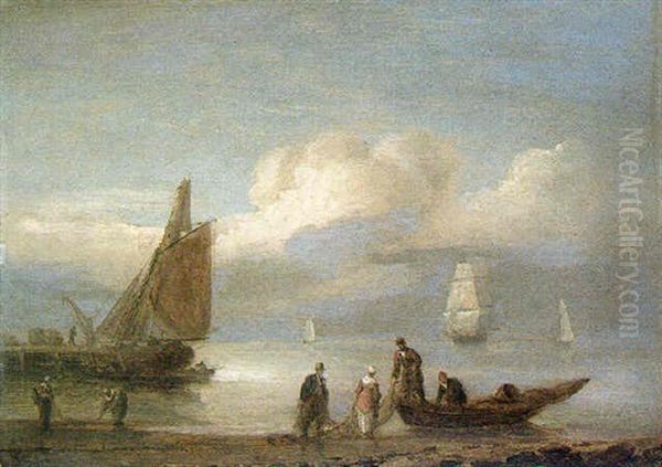 Fishermen On The Beach Oil Painting by Thomas Luny