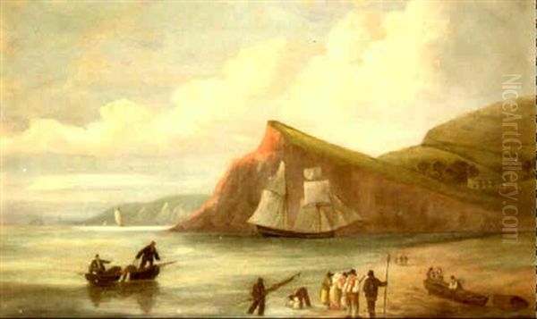 Teignmouth Beach Scenes Oil Painting by Thomas Luny