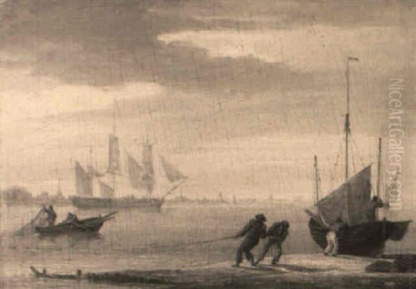 Hauling In The Nets Oil Painting by Thomas Luny