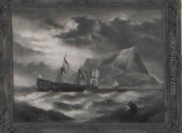 Seascape Of A Distressed Frigate In Turbulent Seas Oil Painting by Thomas Luny