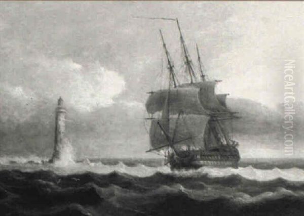 Man-o-war Rounding The Eddystone Oil Painting by Thomas Luny