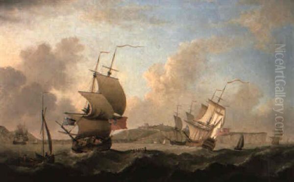 British Men-o'-war And Other Shipping In A Stiff Breeze Off Dover Oil Painting by Thomas Luny