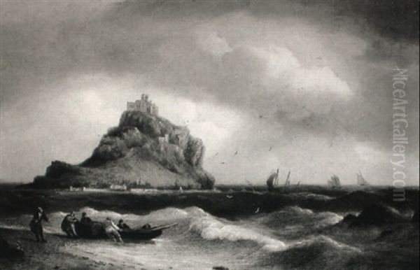 Figures Drawing In A Rowing Boat Before St. Michael's Mount Oil Painting by Thomas Luny