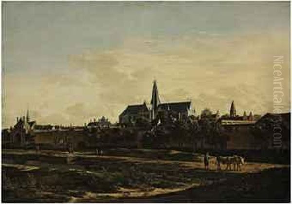 A View Of Haarlem From The Northwest Corner With The Kruispoort Andst. Bavo's Cathedral Beyond Oil Painting by Gerrit Adriaensz Berckheyde