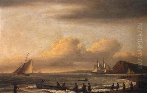 Pulling In The Nets, Teighmouth Oil Painting by Thomas Luny