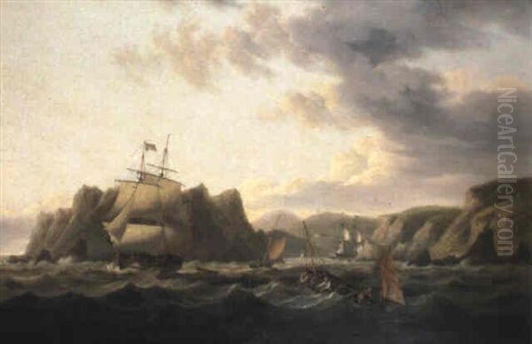 English Men-o'-war And Other Shipping Off Falmouth Estuary Oil Painting by Thomas Luny