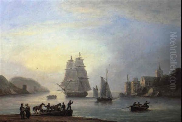 Brig Entering The River Dart Off Dartmouth Castle Oil Painting by Thomas Luny