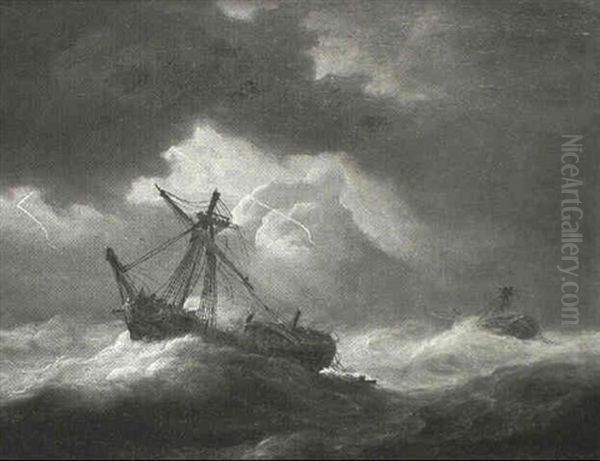 Shipping In A Storm Oil Painting by Thomas Luny