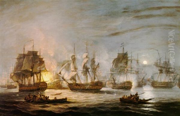 The Battle Of The Nile, August 1st 1798 Oil Painting by Thomas Luny