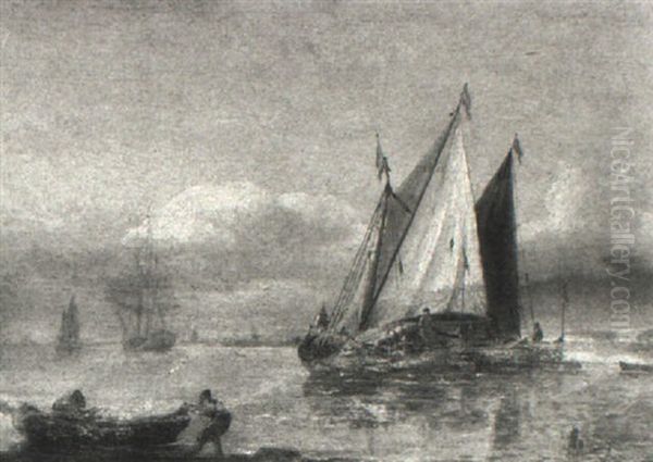 Estuary Scene With Barges Oil Painting by Thomas Luny