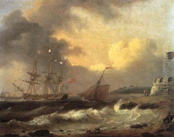 A Navy Cutter Making For A Frigate Lying Off Cowes Castle,  Isle Of Wight Oil Painting by Thomas Luny