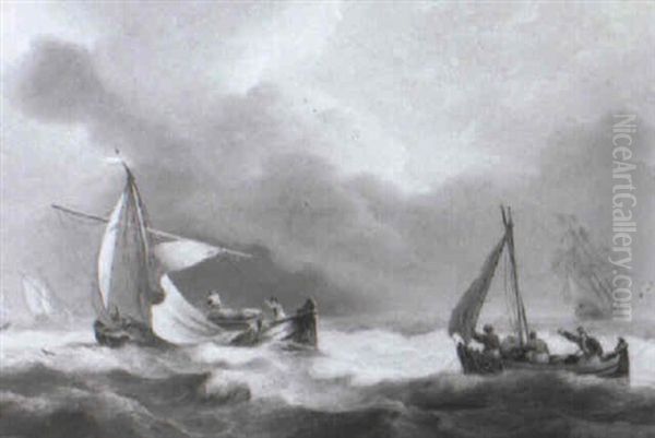 Hauling Up The Nets Oil Painting by Thomas Luny