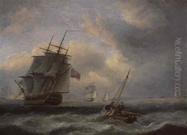 Ships In Full Sail Off Dungeness Oil Painting by Thomas Luny