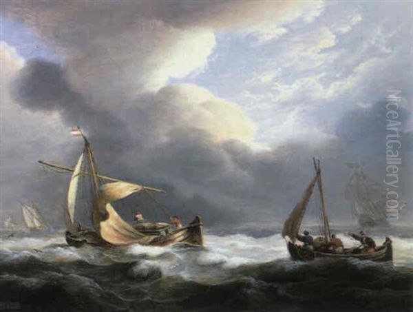 Hauling The Nets Oil Painting by Thomas Luny