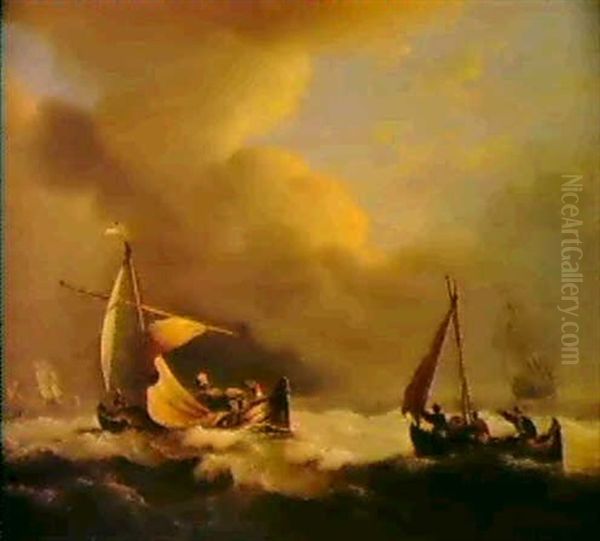 Dutch Fishing Boats In Choppy Seas Oil Painting by Thomas Luny