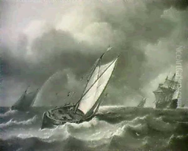 Calm After The Storm;                                       Ship Foundering In Heavy Seas Oil Painting by Thomas Luny