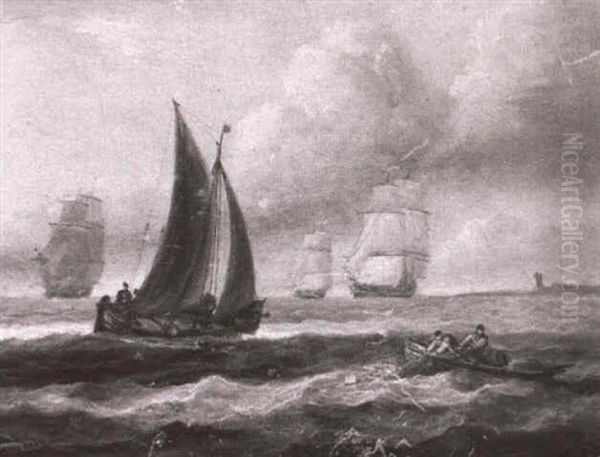 Fishing Boats And Sailing Vessels Offshore Oil Painting by Thomas Luny