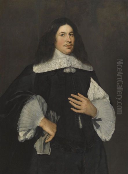 Portrait Of A Gentleman, Three-quarter Length, Holding A Pair Of Gloves In His Right Hand Oil Painting by Hendrick Berckman