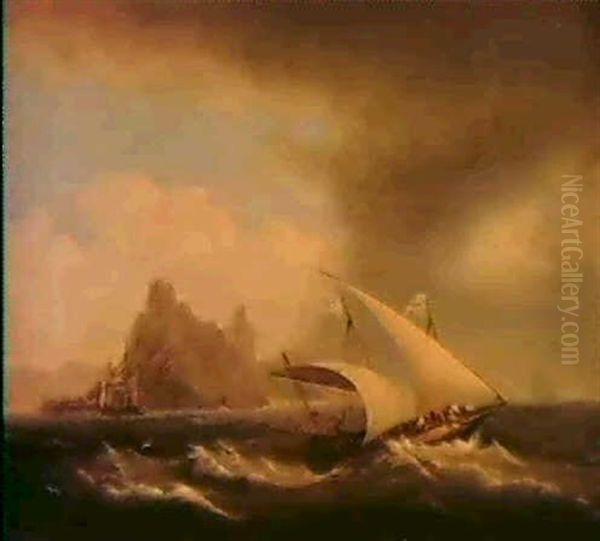 A Barbary Coaster Off Europa Point, Gibraltar Oil Painting by Thomas Luny