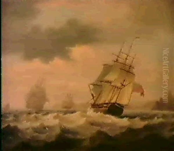 Frigates In A Squall Off Salcombe Oil Painting by Thomas Luny