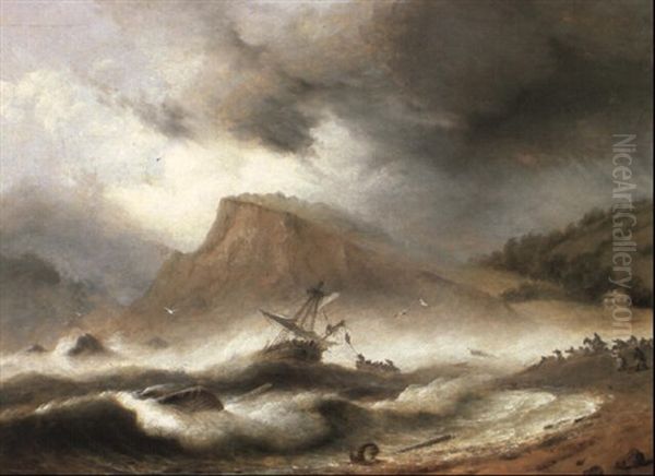 The Wreck Of The Bien Heureux Off Teignmouth, Devon Oil Painting by Thomas Luny