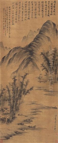 Dwelling With Bamboo And Stream Oil Painting by  Luo Ping