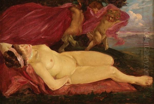 Antiope Reclining With Jupiter And Cupid Oil Painting by Andre Pierre Lupiac