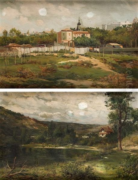 Vista De Madrid Y Casa De Campo Con Lago Oil Painting by Jose Lupianez y Carrasco