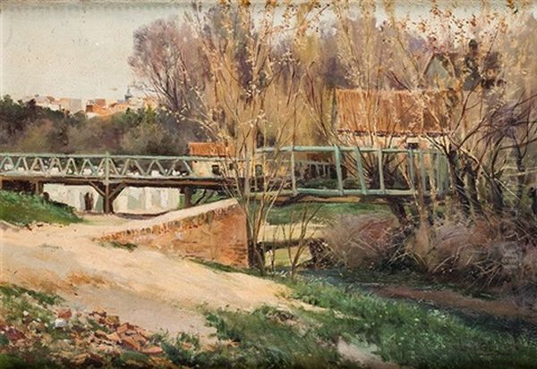 Rio Manzanares, Madrid Oil Painting by Jose Lupianez y Carrasco