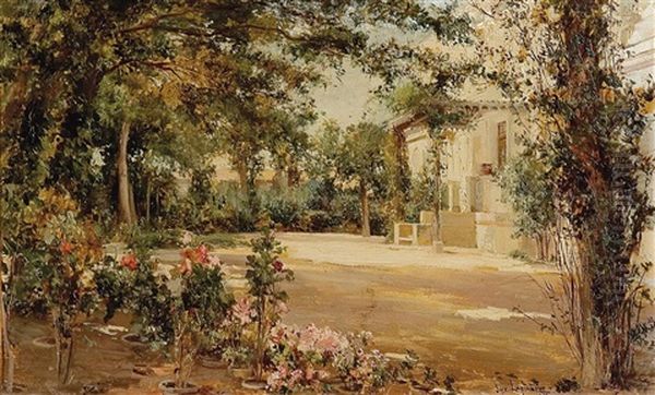 Jardin Oil Painting by Jose Lupianez y Carrasco