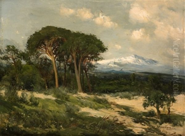 Paisaje Con Motanas Nevadas Al Fondo Oil Painting by Jose Lupianez y Carrasco