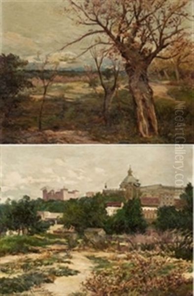 Vistas De Madrid (pair) Oil Painting by Jose Lupianez y Carrasco