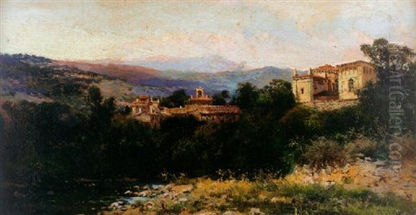 Cortijo Andaluz Oil Painting by Jose Lupianez y Carrasco