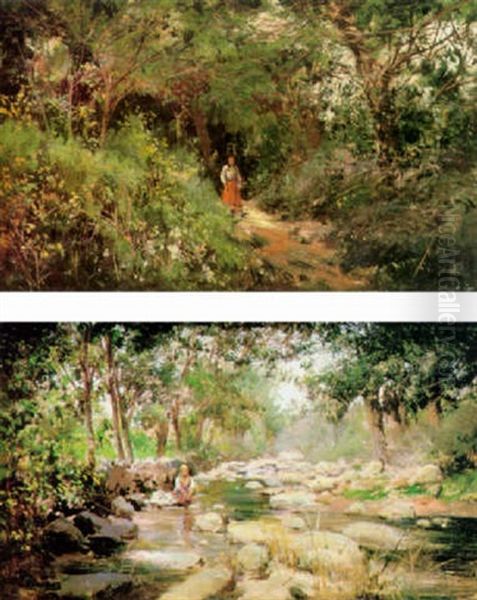 Campesina En El Bosque Oil Painting by Jose Lupianez y Carrasco