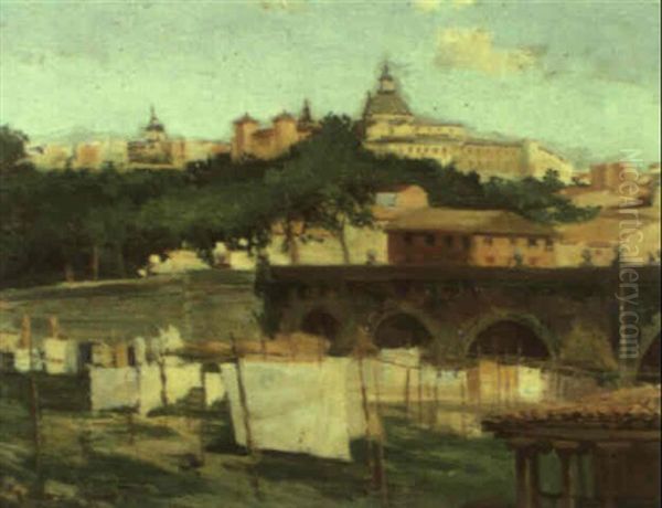 Lavadero, Puente De Segovia, Madrid Oil Painting by Jose Lupianez y Carrasco