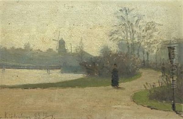 Scenery From Oerstedparken With Walking People Oil Painting by Marie Antoinette Henriette Luplau