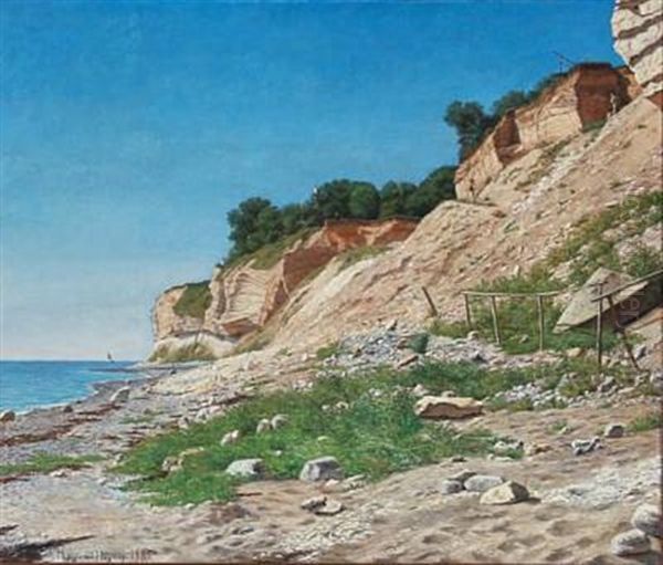 Coastal Scape From The Cliffs Of Stevns Oil Painting by Marie Antoinette Henriette Luplau